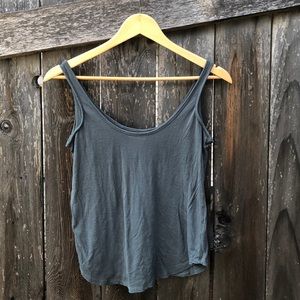 Olive green textured silk blend tank